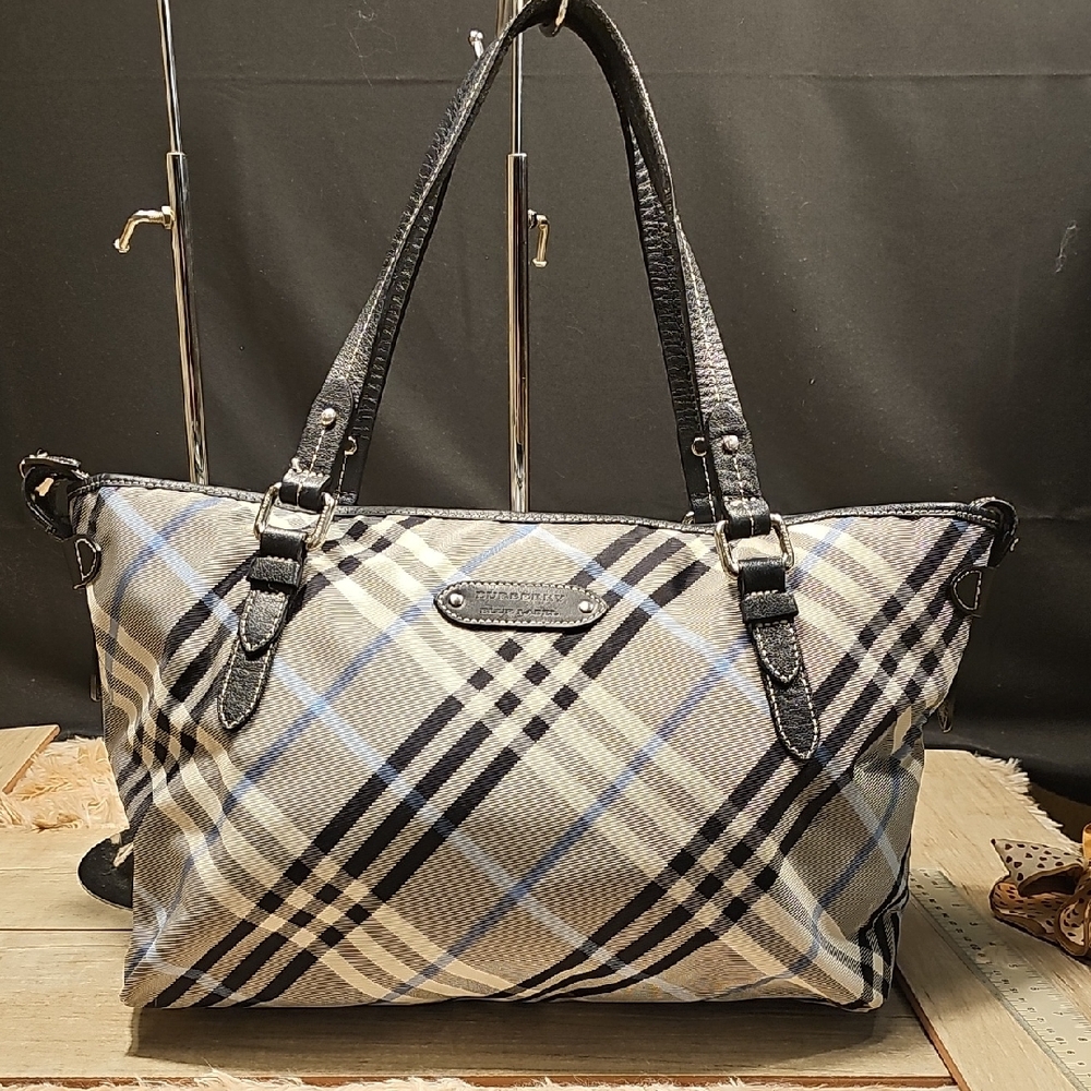 Burberry Beige Plaid Shoulder Bag with Black Trim